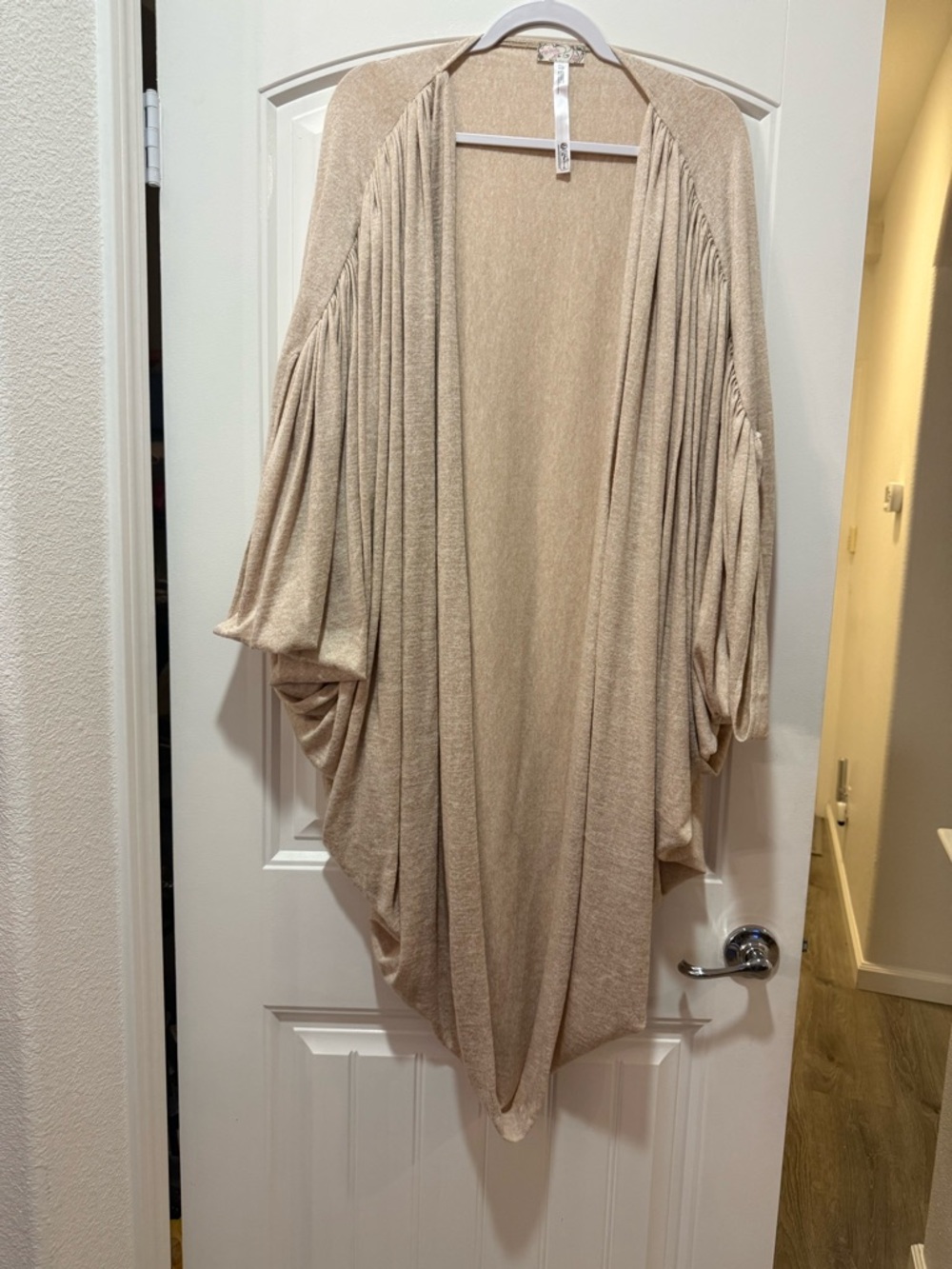 Free People Open-Front Lightweight Cardigan in Neutral Beige